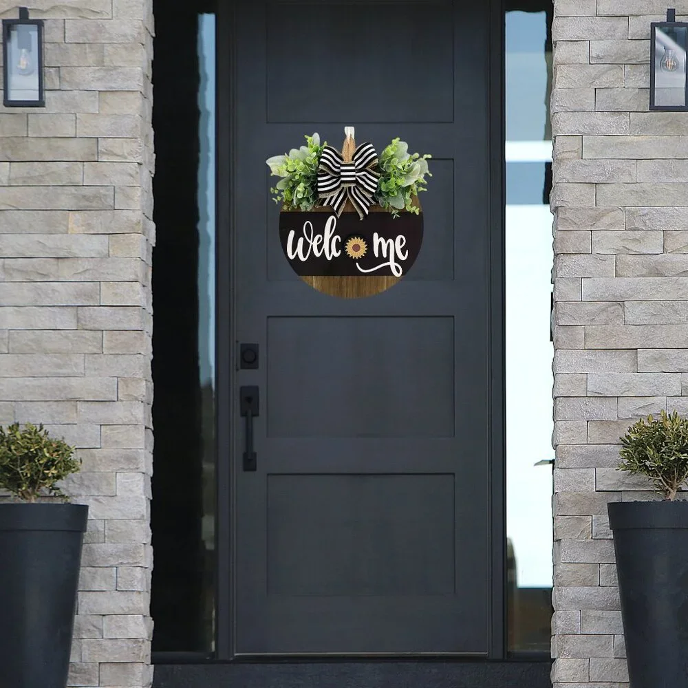 Welcome Sign Wreath for Front Door with Seasonal Designs 12